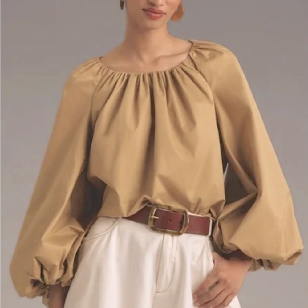 MARE MARE x Anthropologie long sleeve bubble sleeve, crew neck blouse.